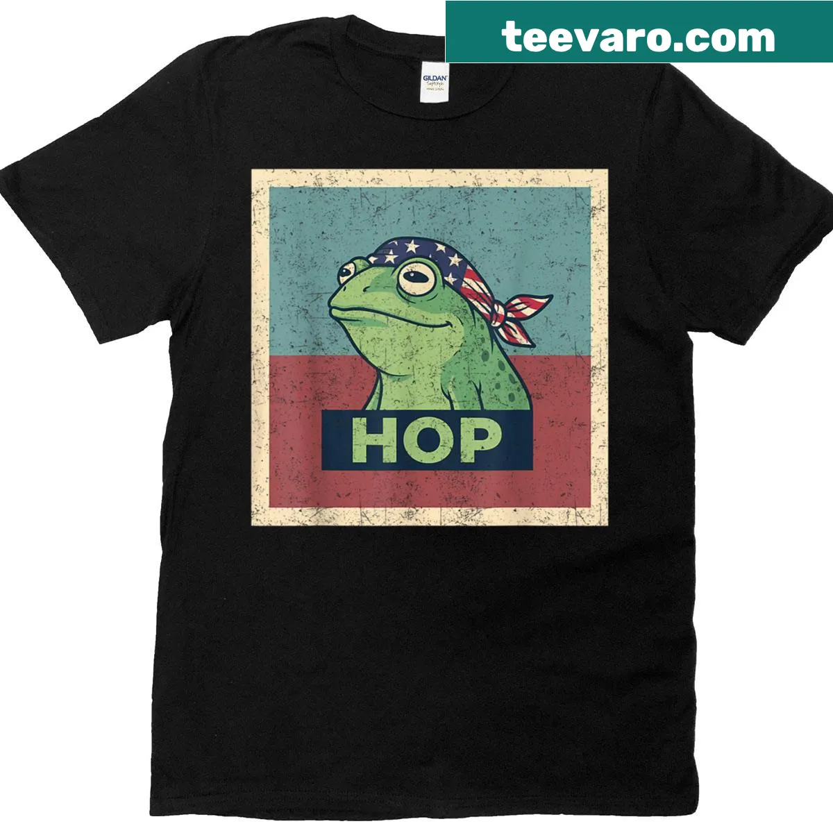 Vintage Portland Frog Hop t-shirt with frog illustration and protest text — on a men's t-shirt