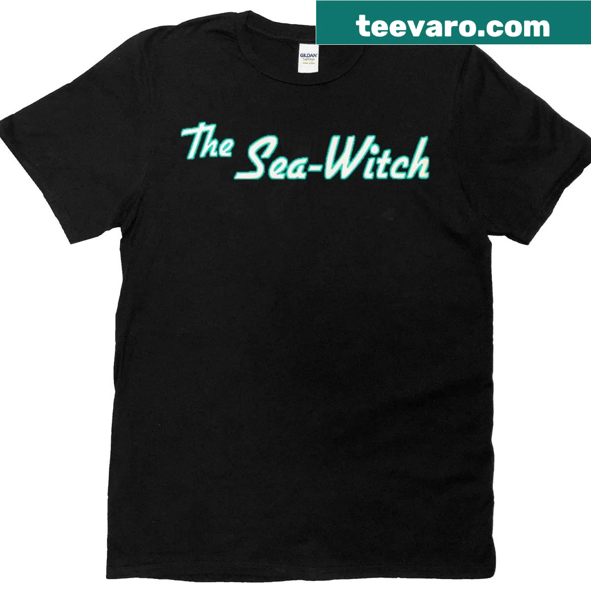 Vintage T-shirt featuring The Sea Witch design with ocean elements — on a men's t-shirt
