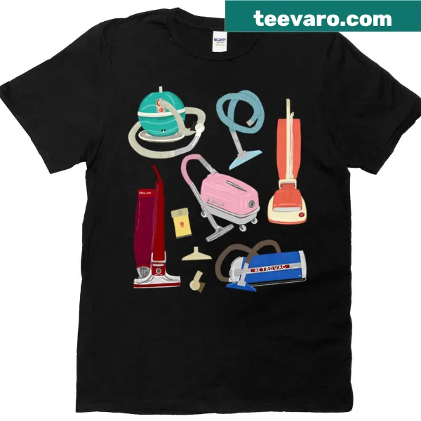 Retro illustration of vintage vacuums on a t-shirt