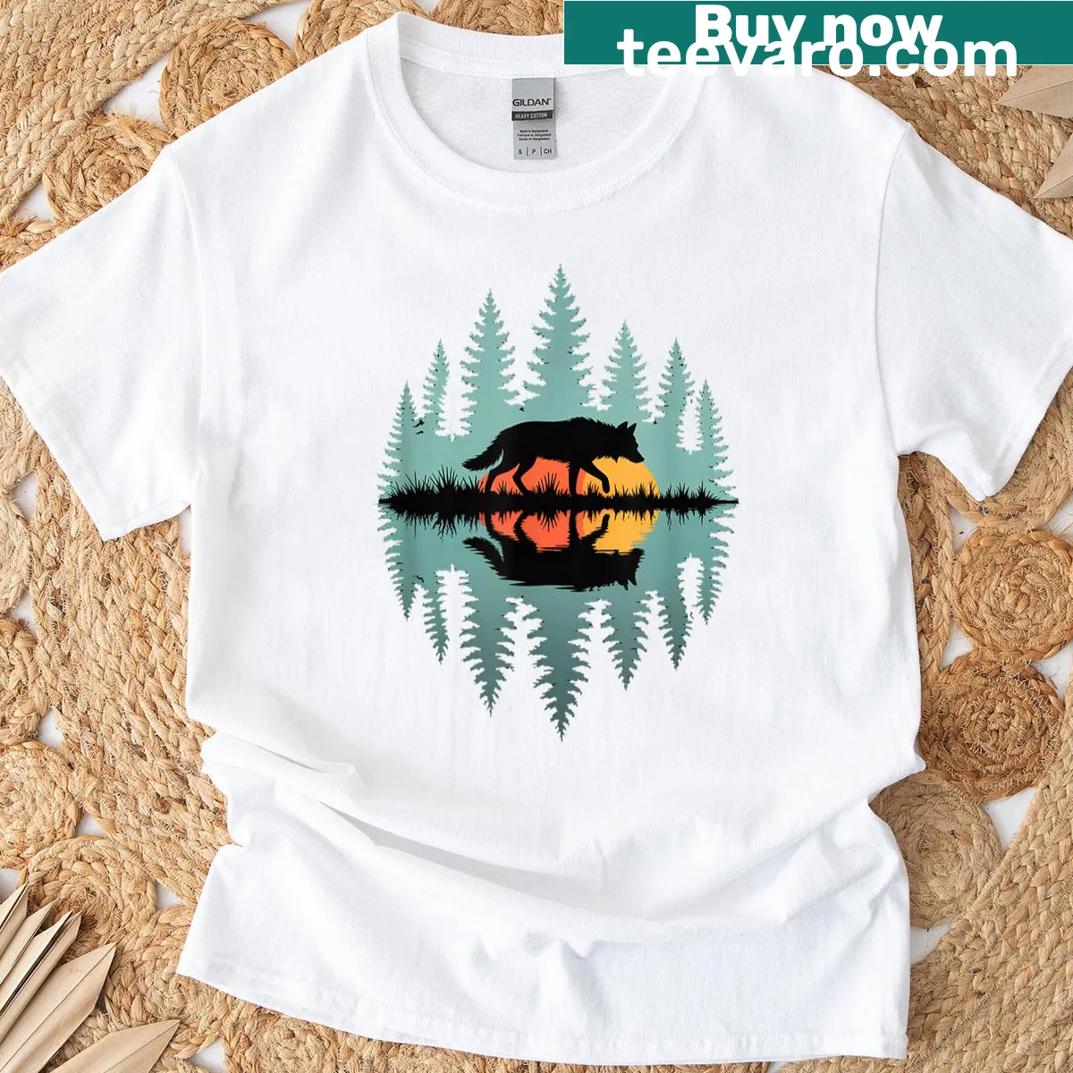 Wolf nature graphic T-shirt for wildlife lovers — on a men's t-shirt