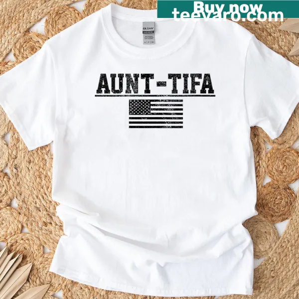 Funny Aunt Tifa t-shirt with a vintage design and flag motif