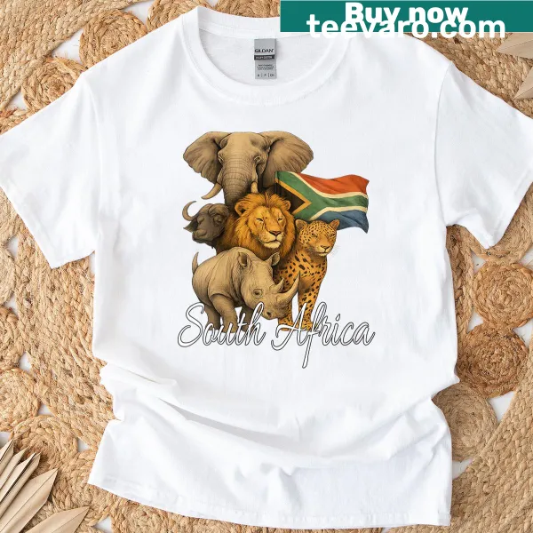 Retro Big Five graphic representing safari animals on T-shirt