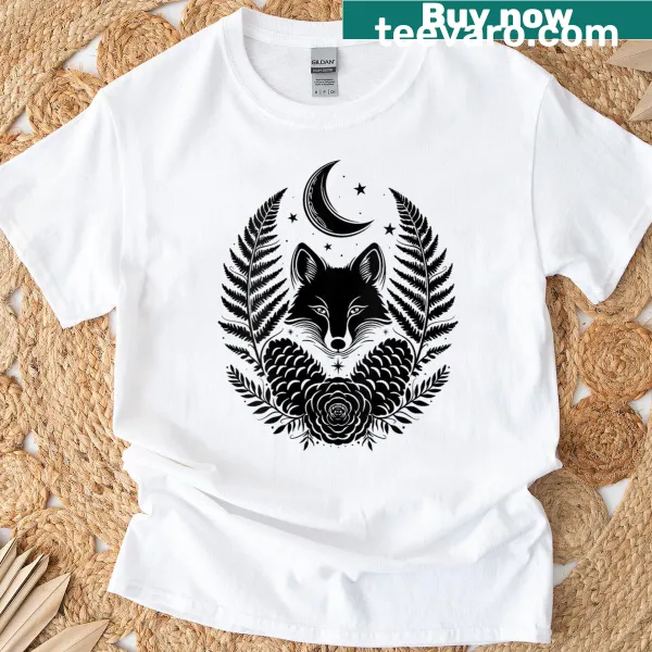 T-shirt featuring a mystical fox and nature motifs