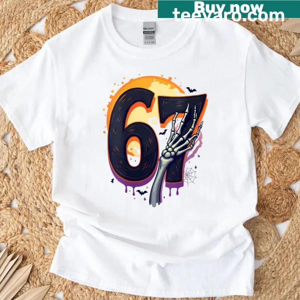 Funny skeleton hand Halloween T-shirt with meme numbers