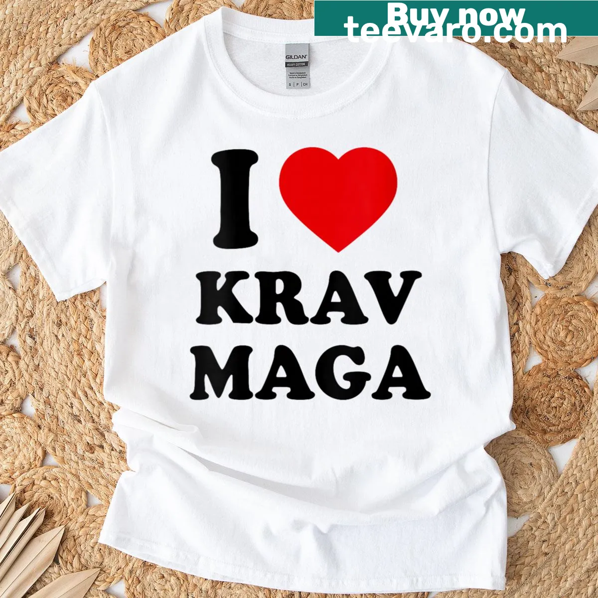 Empowering I Love Krav Maga shirt for women — on a men's t-shirt