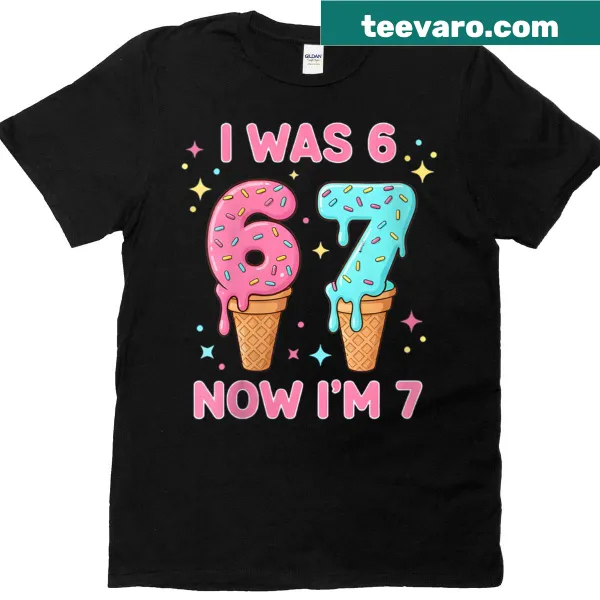 Cute birthday T-shirt with 'I Was 6 Now I'm 7' and ice cream graphic