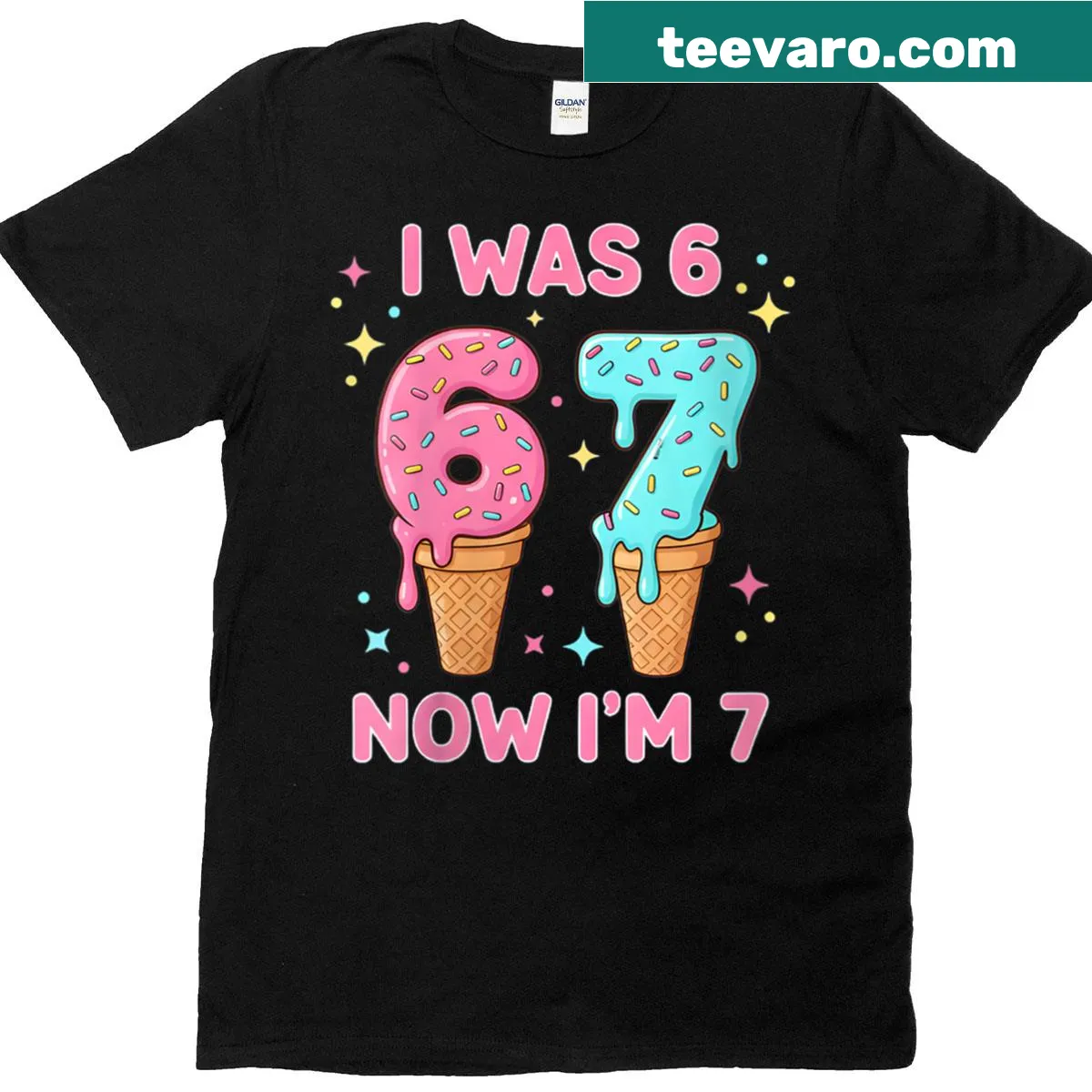 Cute birthday T-shirt with 'I Was 6 Now I'm 7' and ice cream graphic — on a men's t-shirt