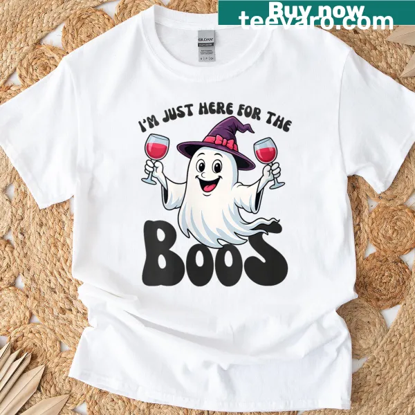 Funny Halloween T-shirt with ghost and witches hat illustration