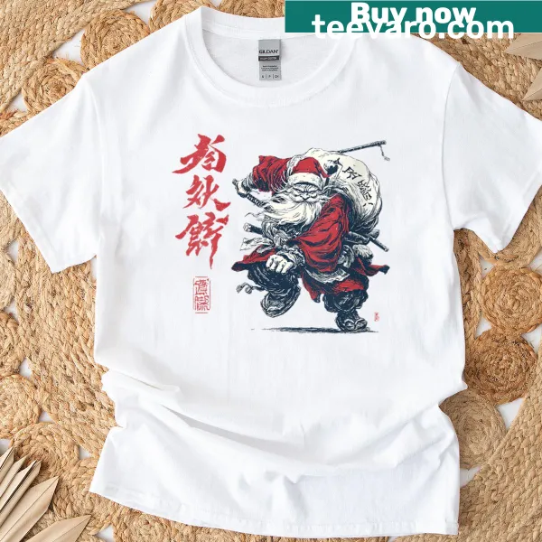 Santa as a samurai in a playful Christmas design