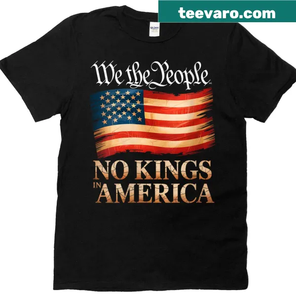 Vintage distressed No Kings In America T-shirt with US flag design