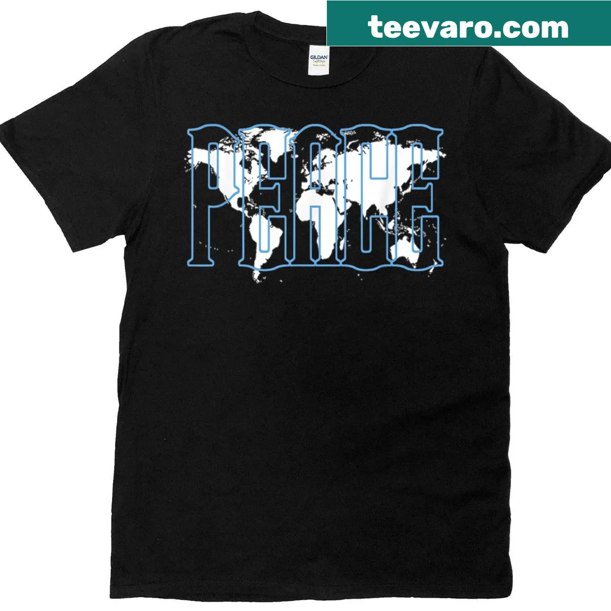 World map design with the phrase 'Peace On Earth' — on a men's t-shirt