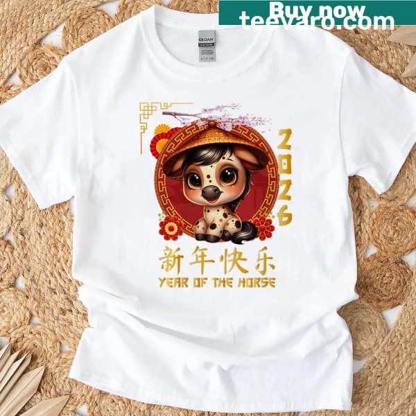 Kids t-shirt for Year of the Horse 2026 with cartoon horse
