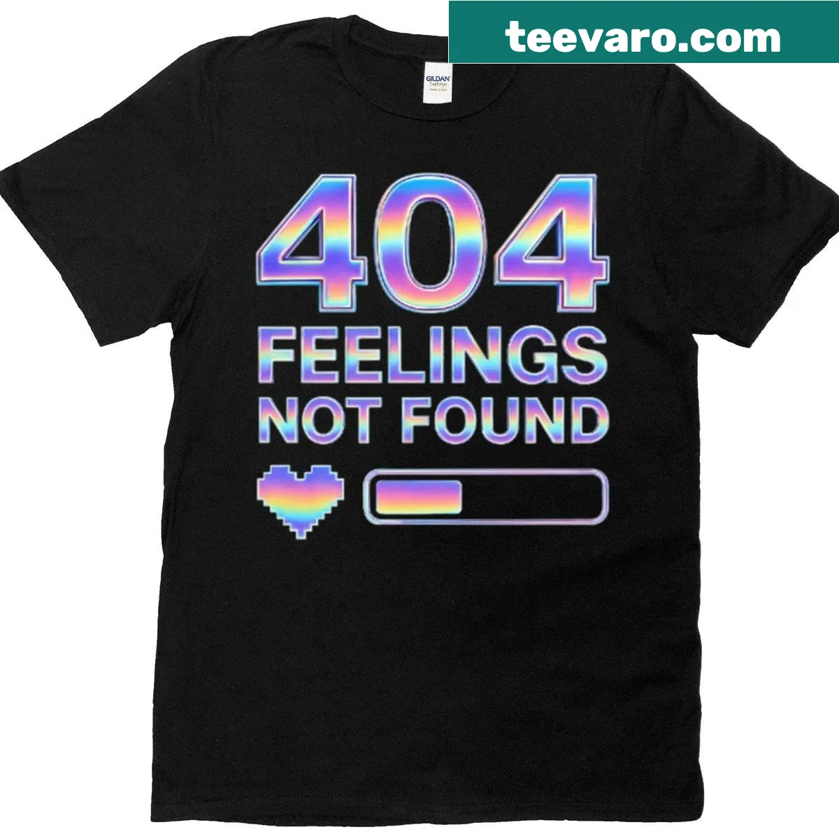 Vaporwave design T-shirt with '404 Feelings Not Found' text — on a men's t-shirt