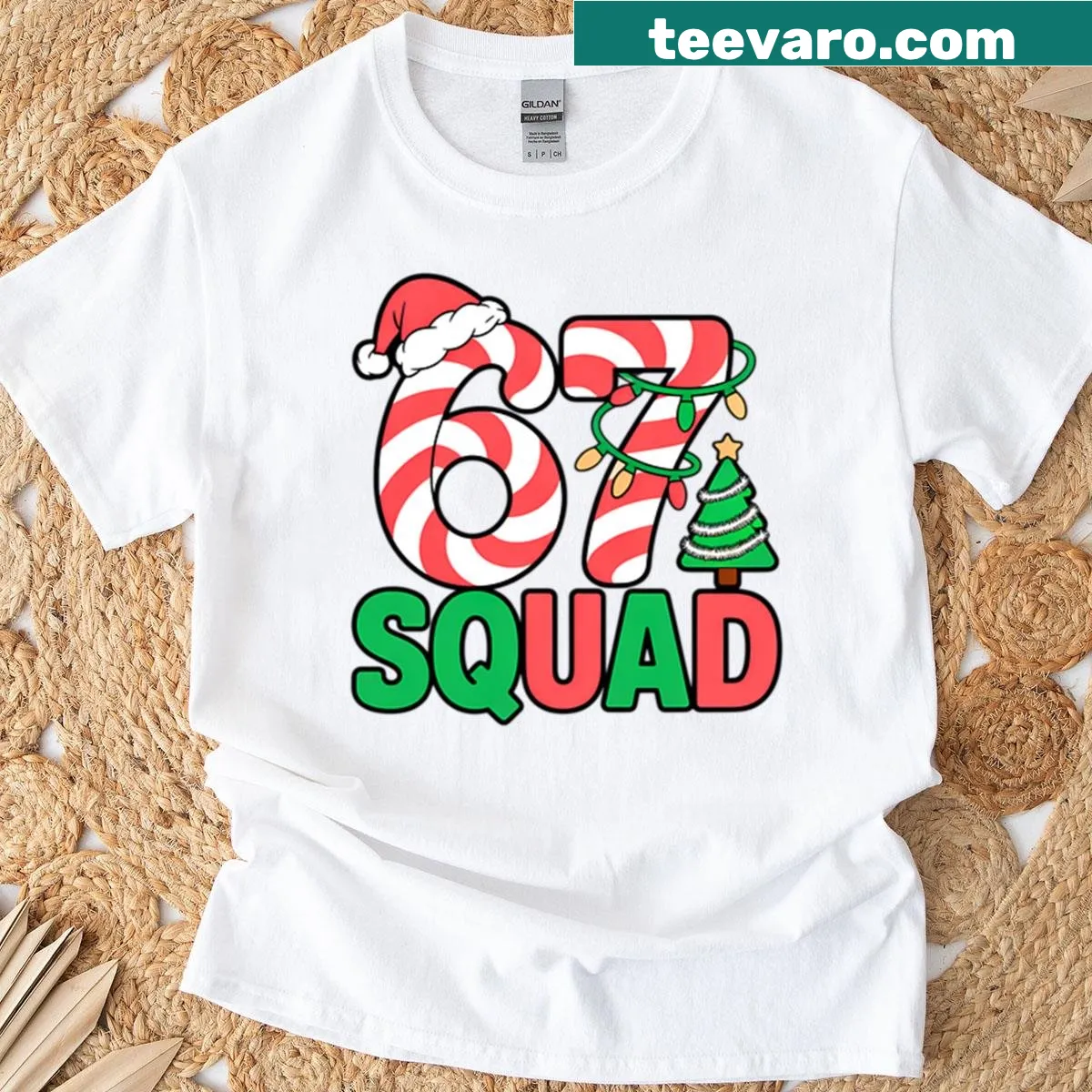 T-shirt with '67 Squad Merry Christmas 2025' design — on a men's t-shirt