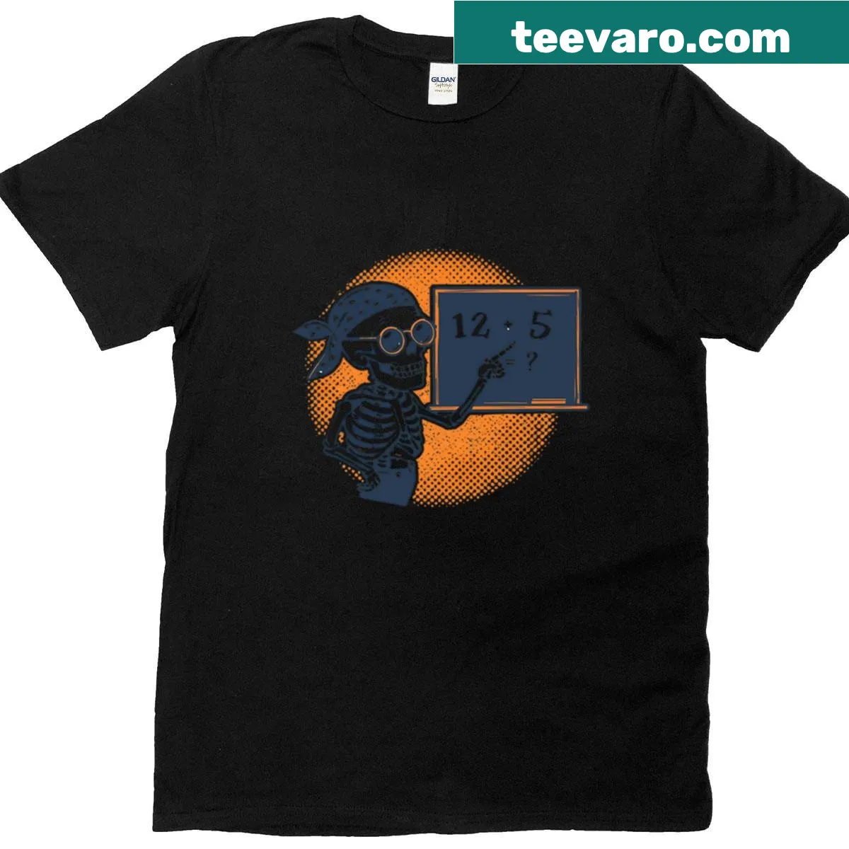 Teacher Halloween t-shirt with a skeleton and math-themed design — on a men's t-shirt