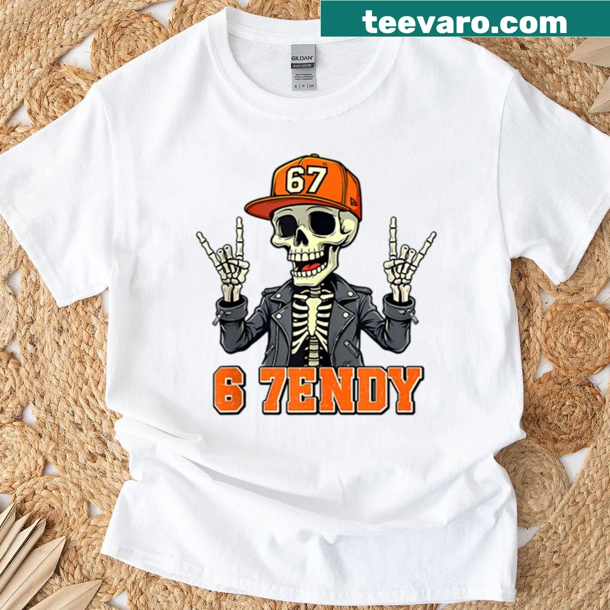 Skeleton illustration with the words 'Skeleton Six And Seven' for Halloween — on a men's t-shirt