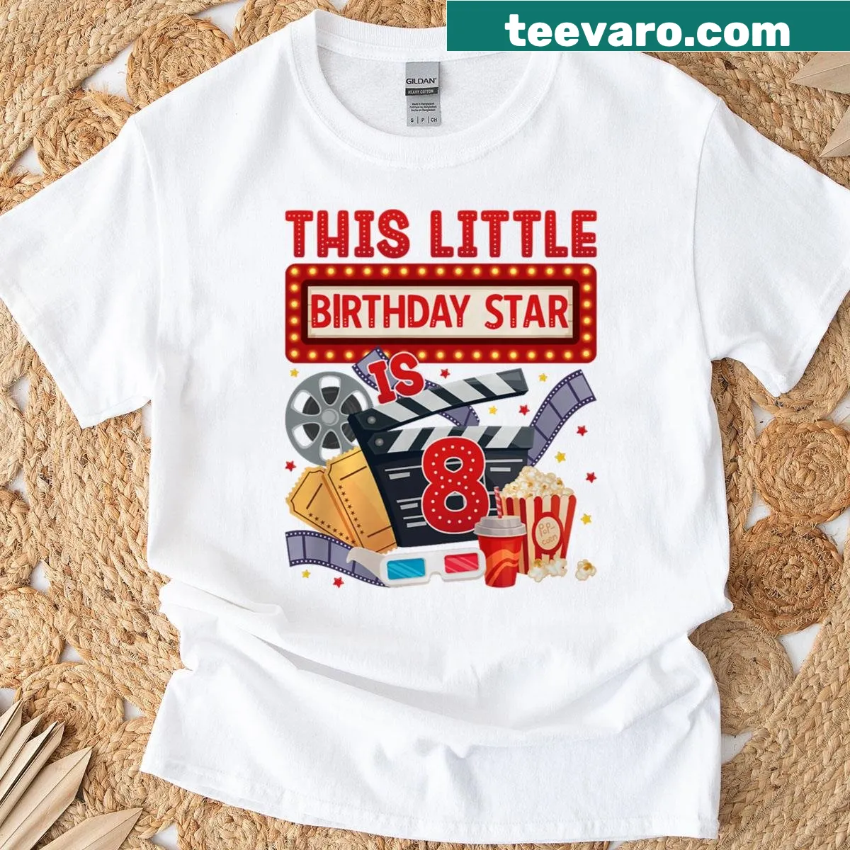 Funny movie night themed birthday T-shirt for kids — on a men's t-shirt