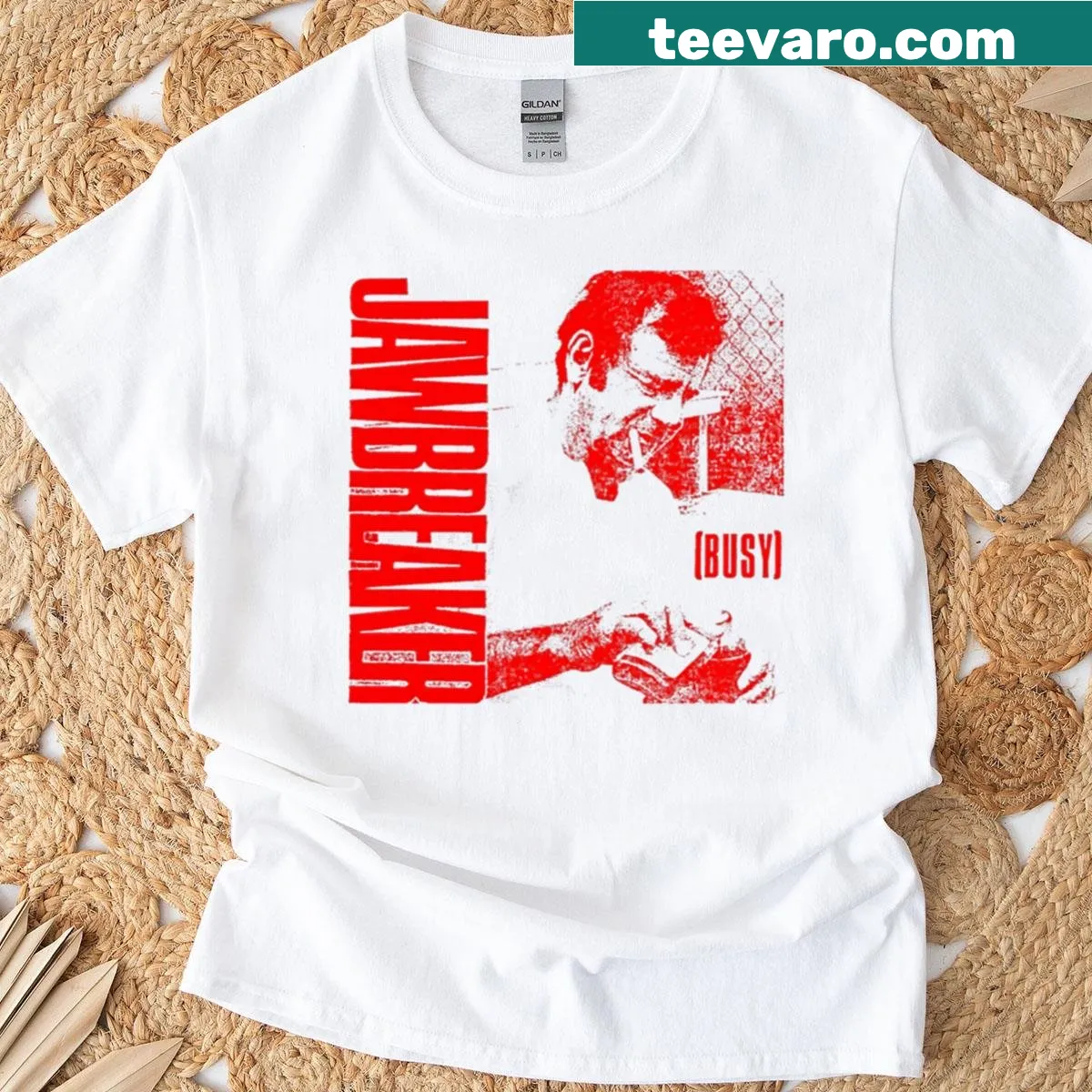 T-shirt featuring 'Busy' with Jawbreaker band tribute — on a men's t-shirt