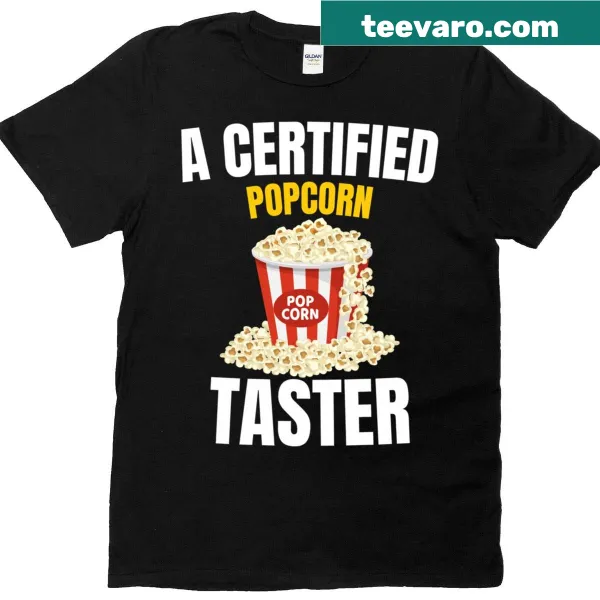 Whimsical 'Certified Popcorn Taster' text design for movie lovers