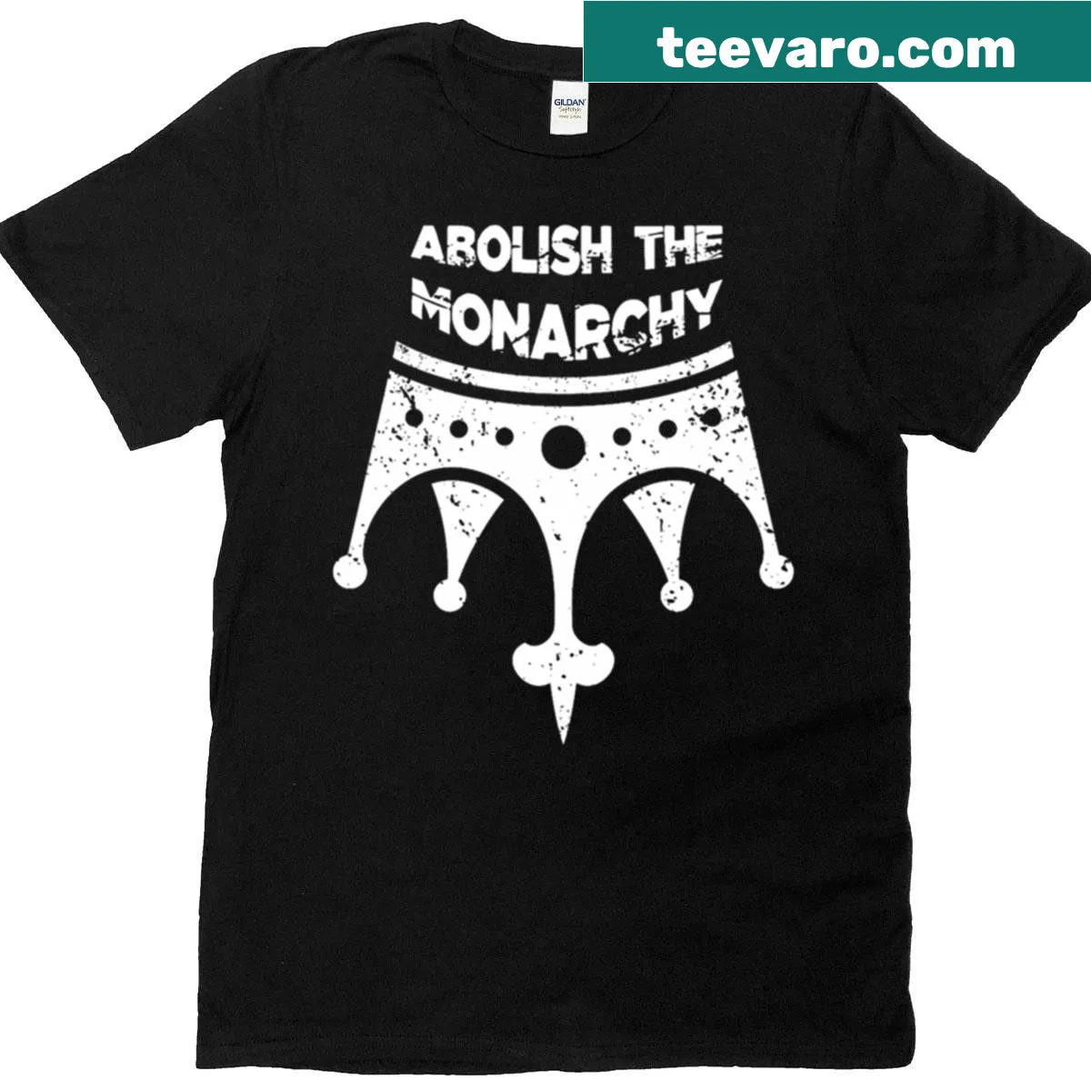 Edgy 'Abolish The Monarchy' text design promoting anti-royalty sentiment — on a men's t-shirt