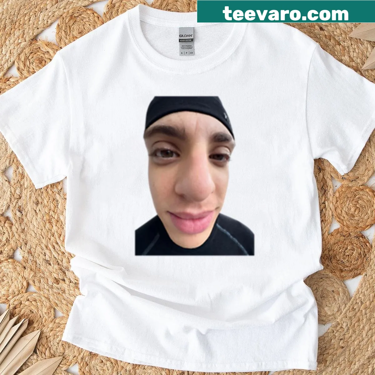 Humorous giraffe meme graphic on oversized T-shirt — on a men's t-shirt