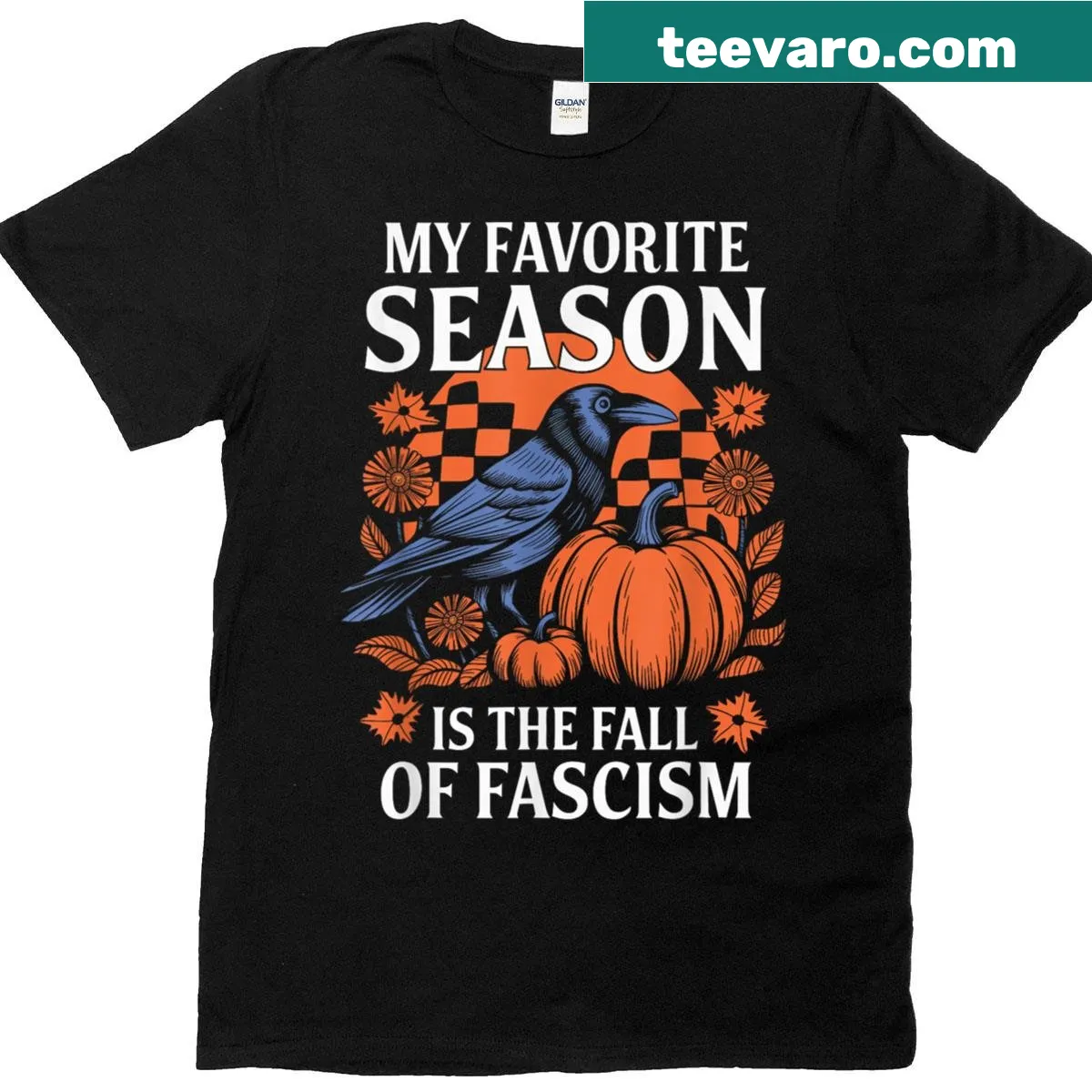 Halloween-themed t-shirt with 'Fall Of Fascism' phrase — on a men's t-shirt