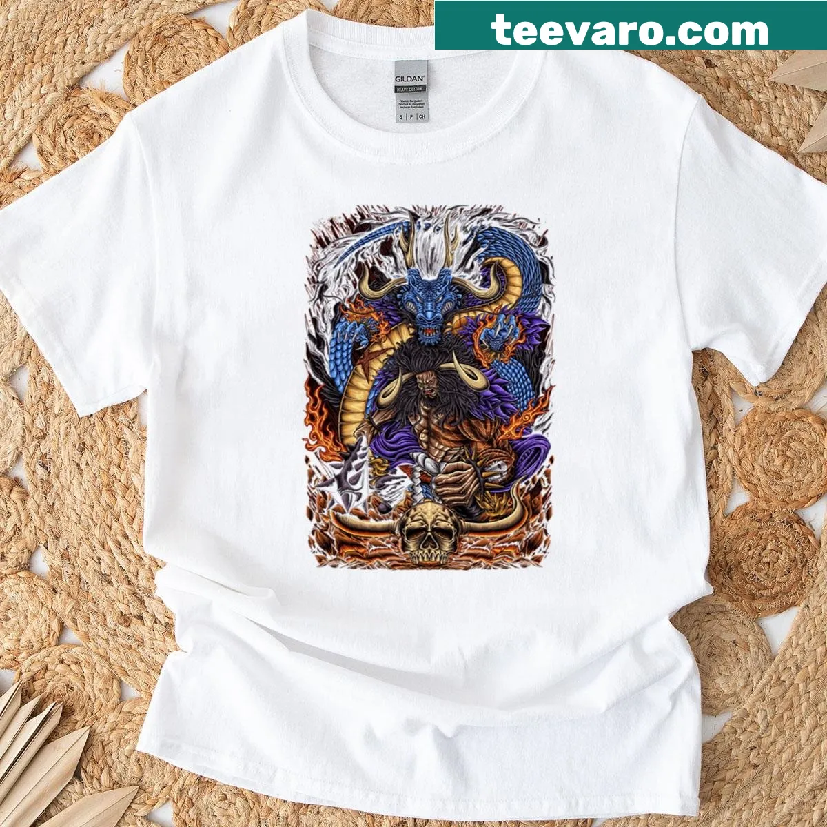 T-shirt featuring a mythical beast design titled 'Beast King Rising' — on a men's t-shirt