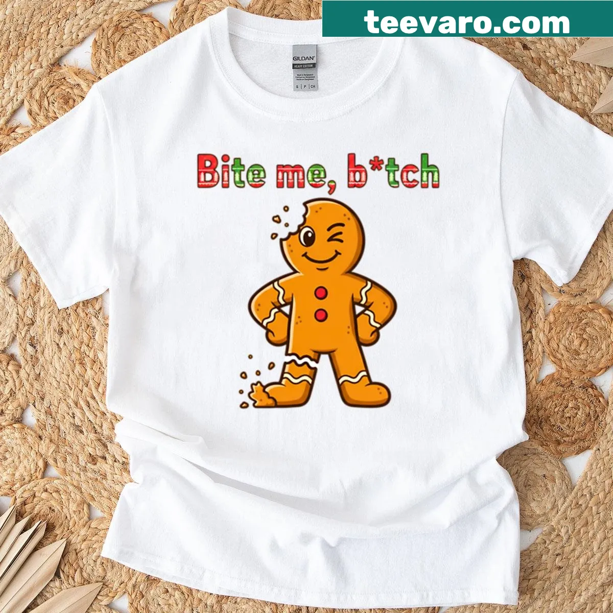 Sarcastic gingerbread man holiday T-shirt with funny text — on a men's t-shirt