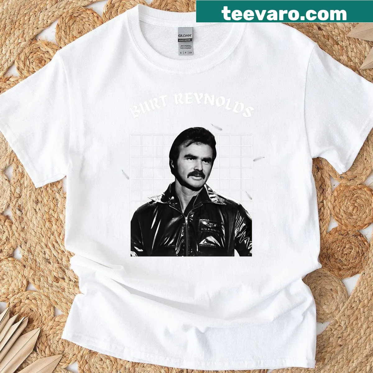 Vintage-style T-shirt featuring Burt Reynolds and 70s aesthetic — on a men's t-shirt