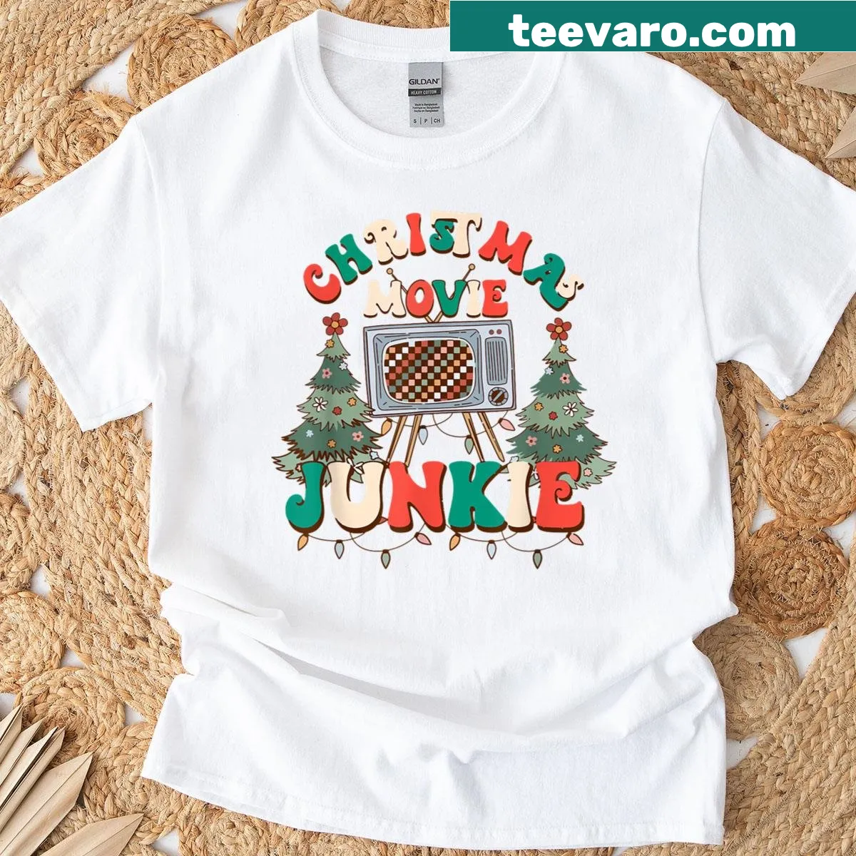 Retro Christmas movie lover T-shirt celebrating holiday films — on a men's t-shirt