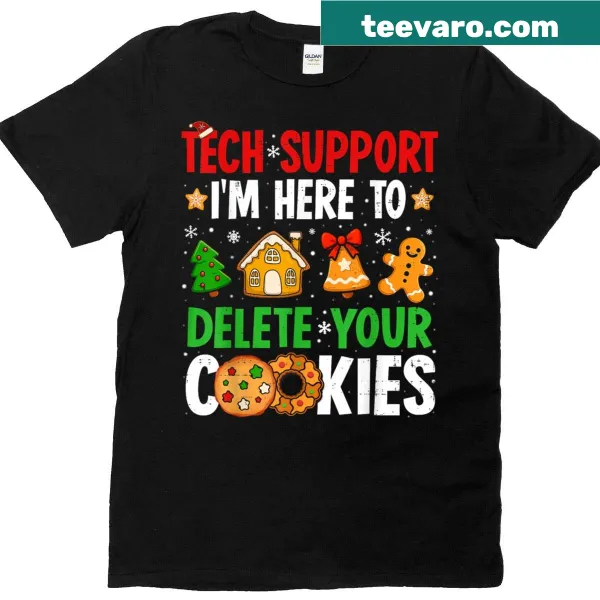 Christmas-themed tech support t-shirt with humorous text
