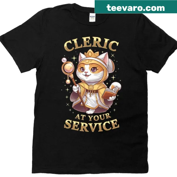 Cleric-themed shirt with playful typography