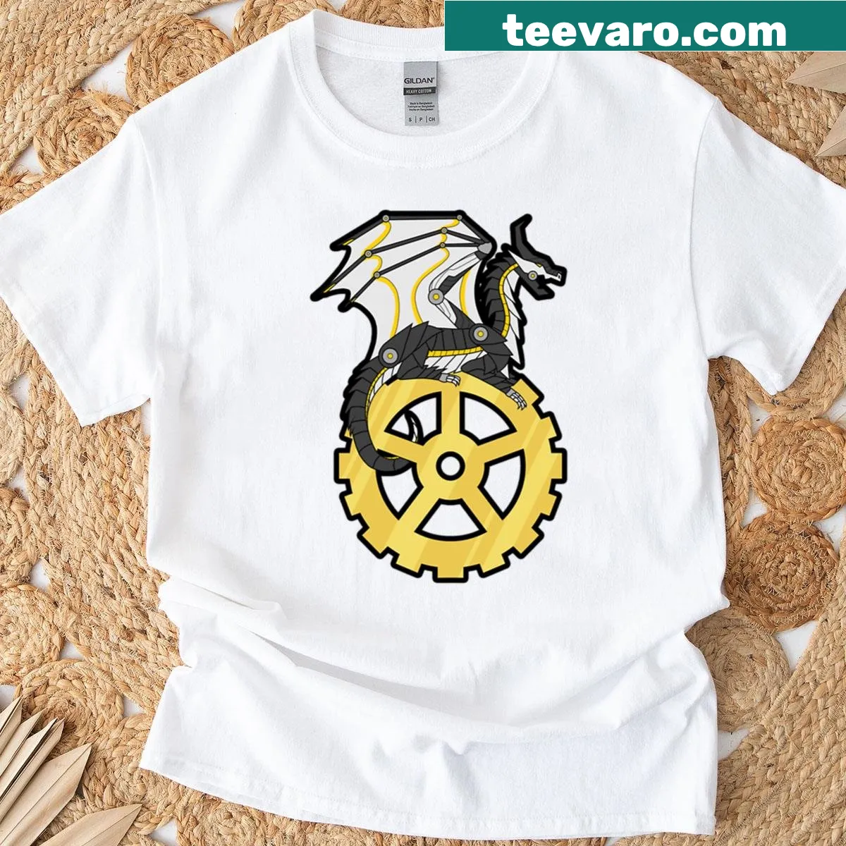 Silhouette of a cogwheel dragon on a T-shirt — on a men's t-shirt