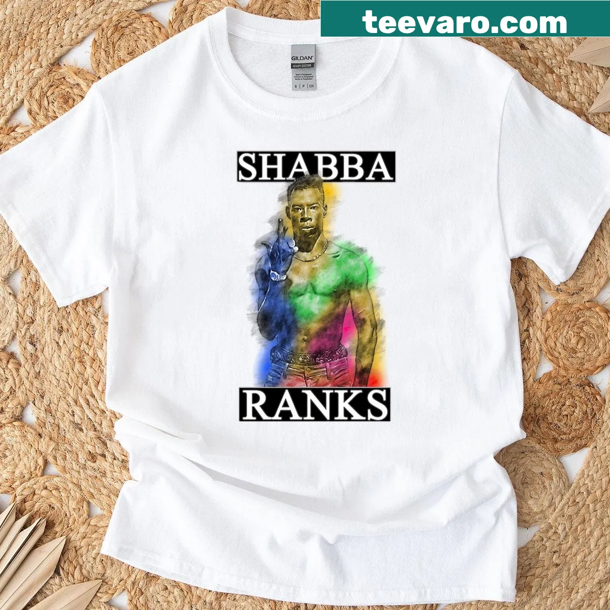 Sketch of Shabba Ranks graphic t-shirt — on a men's t-shirt