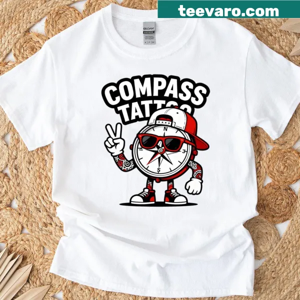 Artistic compass tattoo design on t-shirt