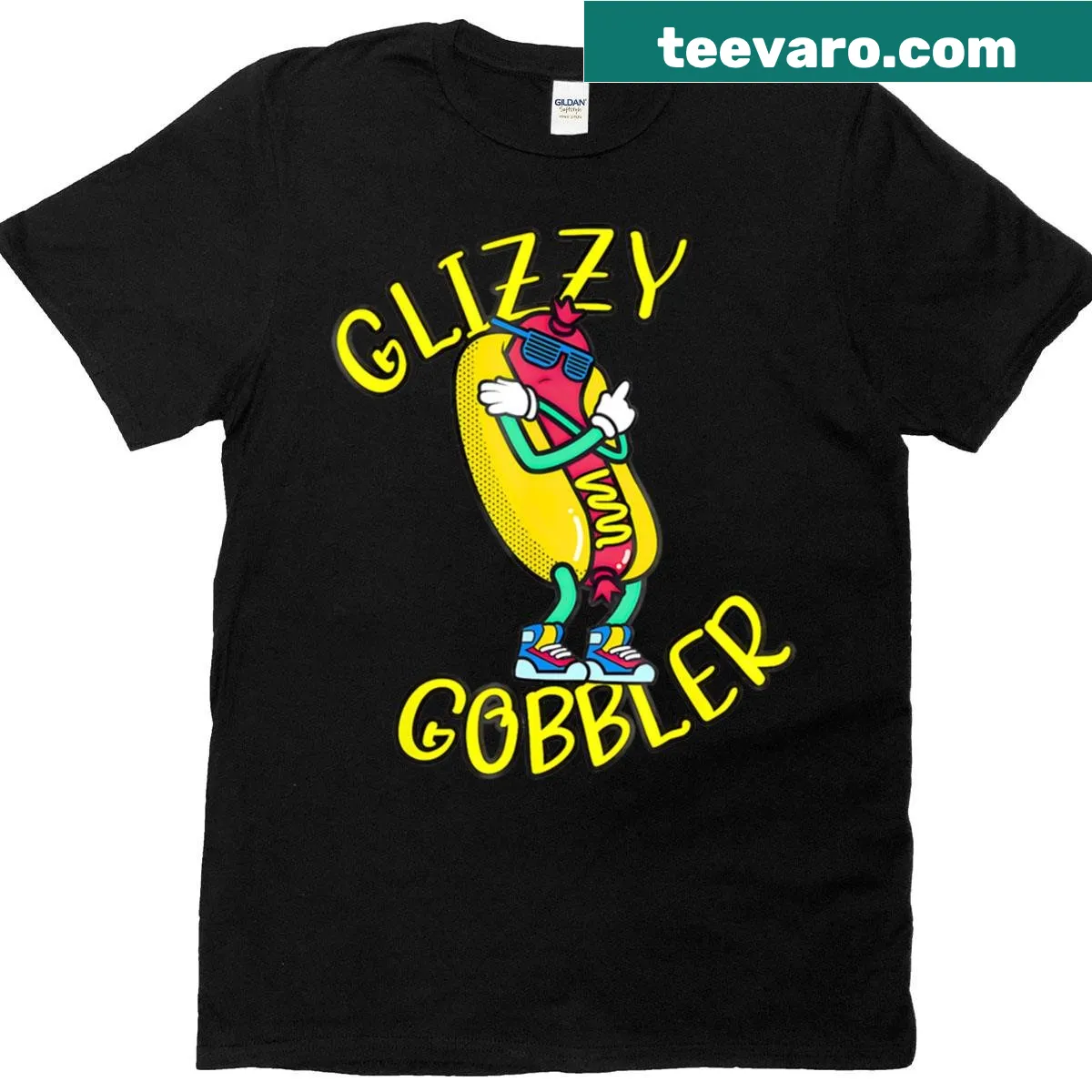 Humorous text and hot dog graphic on T-shirt — on a men's t-shirt