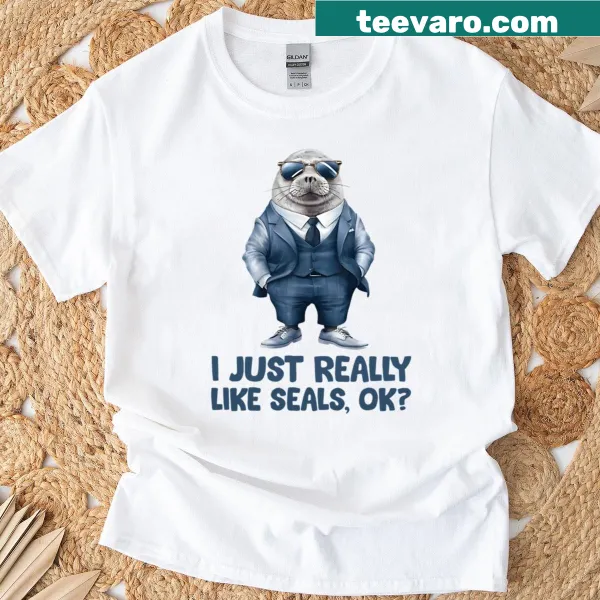 Funny Cool Seal In Suit T-shirt design for kids.