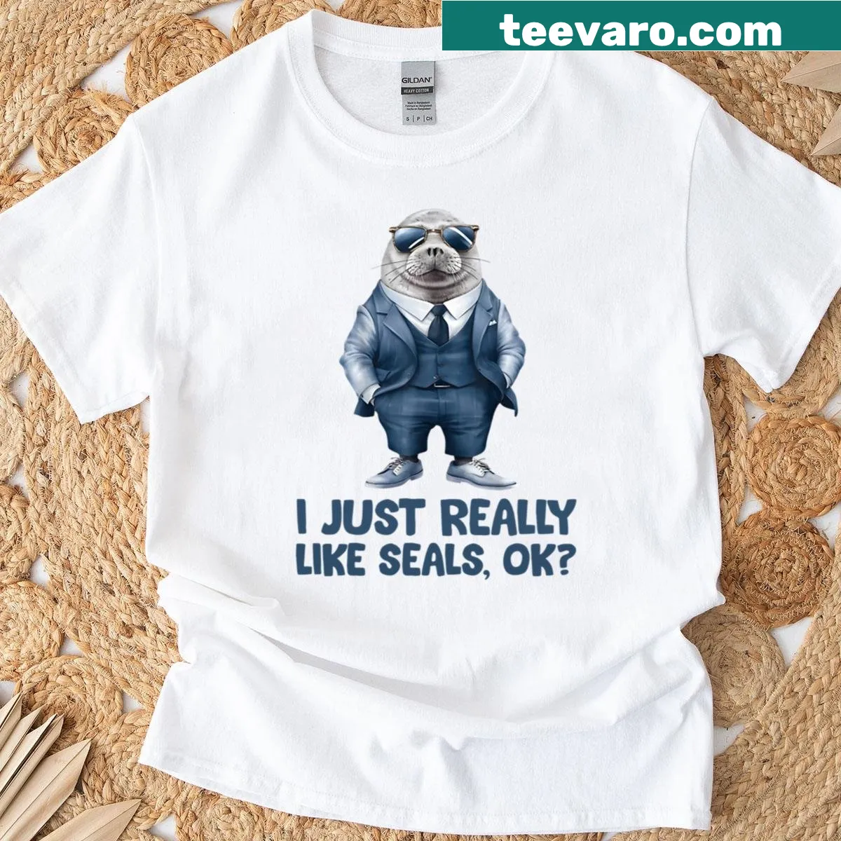 Funny Cool Seal In Suit T-shirt design for kids. — on a men's t-shirt