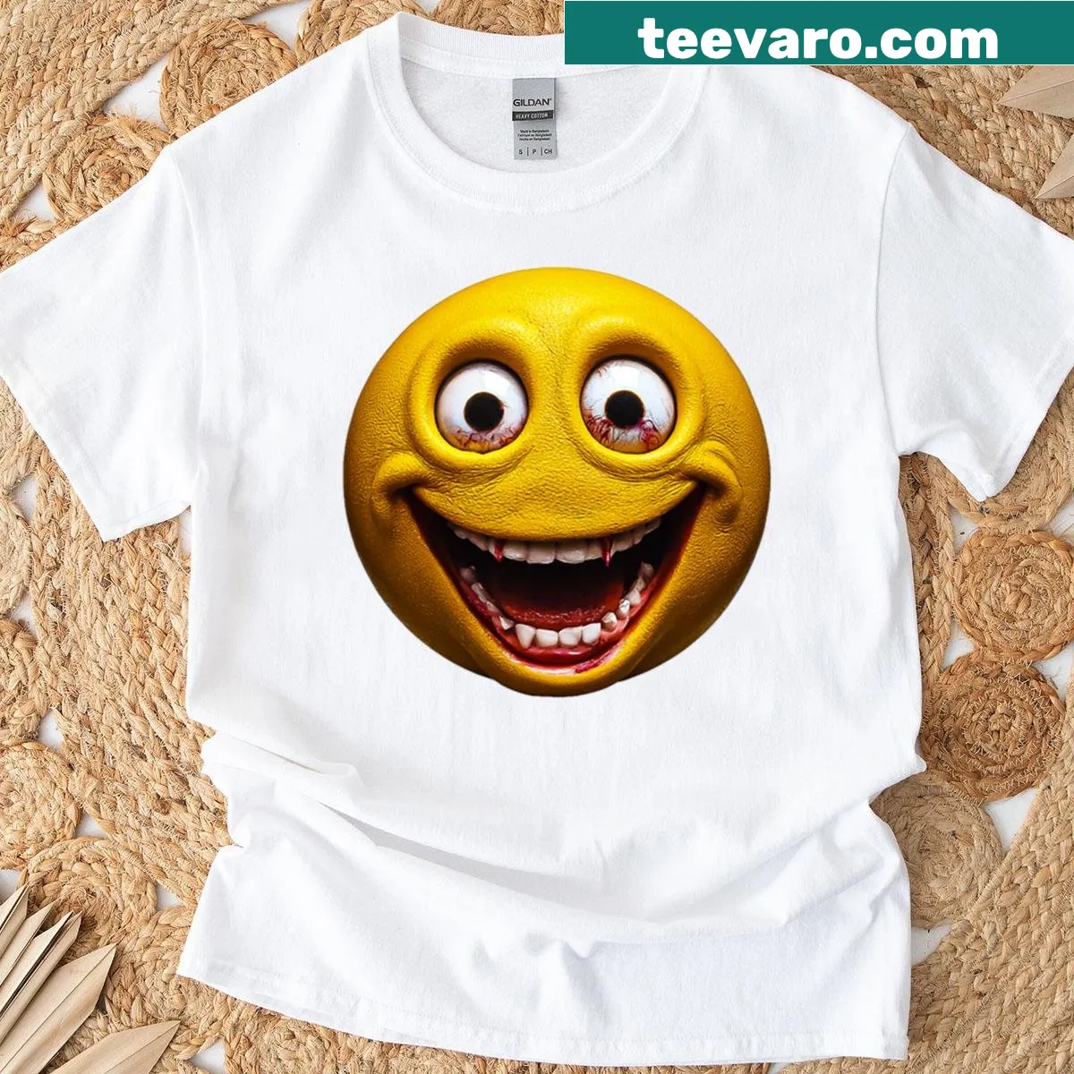 Creepy smiley face design on a dark humor t-shirt — on a men's t-shirt