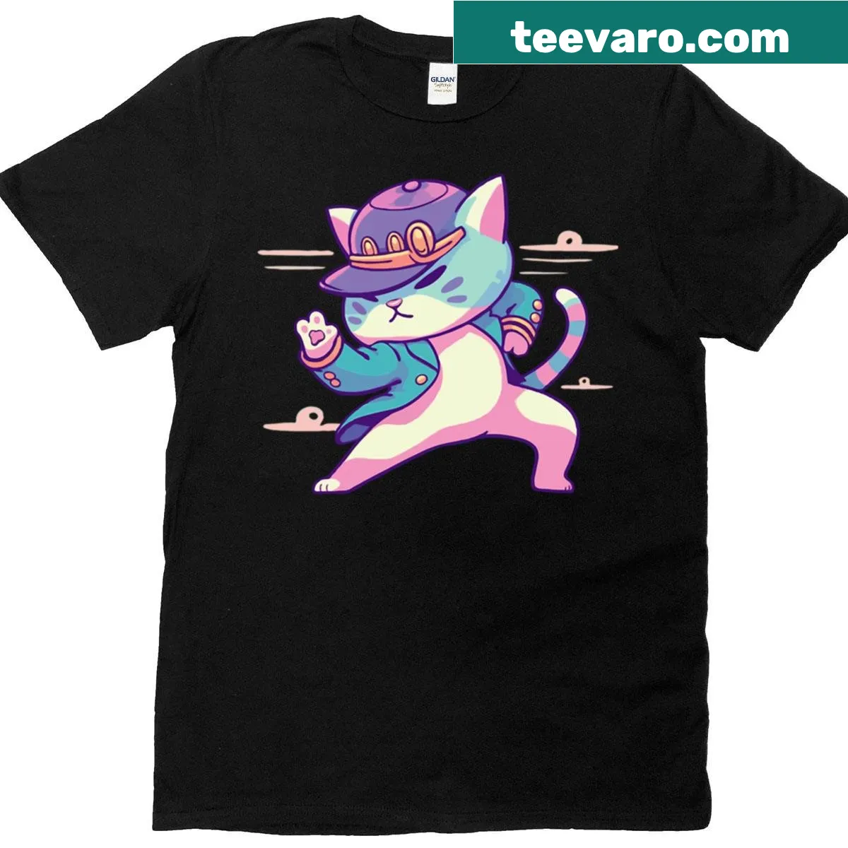 Illustrated Crusader Cat in knight armor on T-shirt — on a men's t-shirt