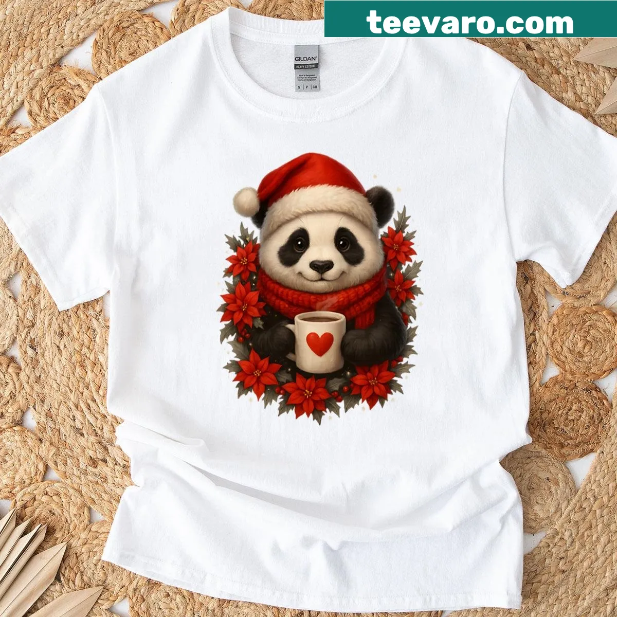 Cute illustration of a panda with a coffee mug on a T-shirt. — on a men's t-shirt