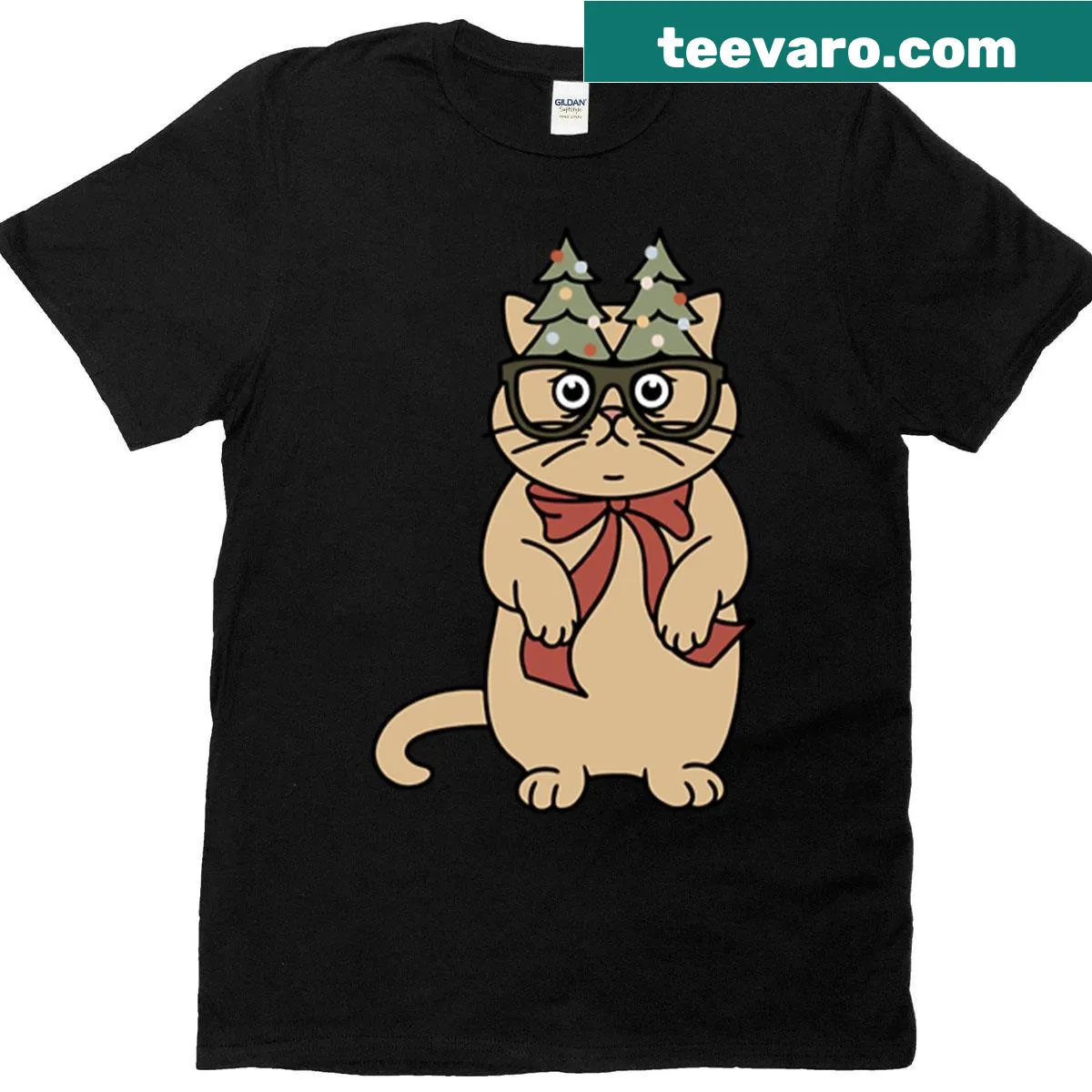 Cute 'Meowy Christmas' t-shirt featuring a cat illustration — on a men's t-shirt