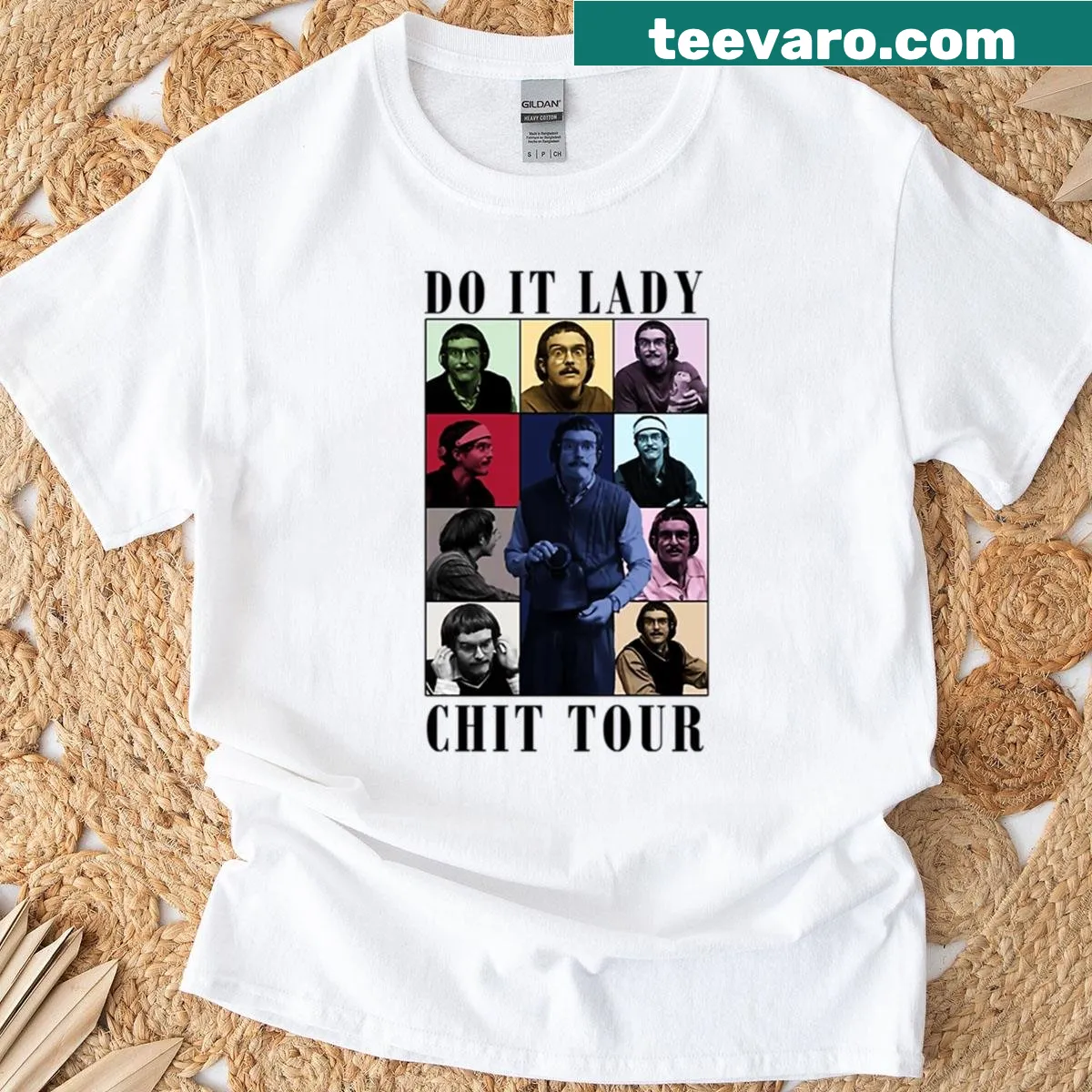 Retro oversized T-shirt with humorous comedy tour text — on a men's t-shirt