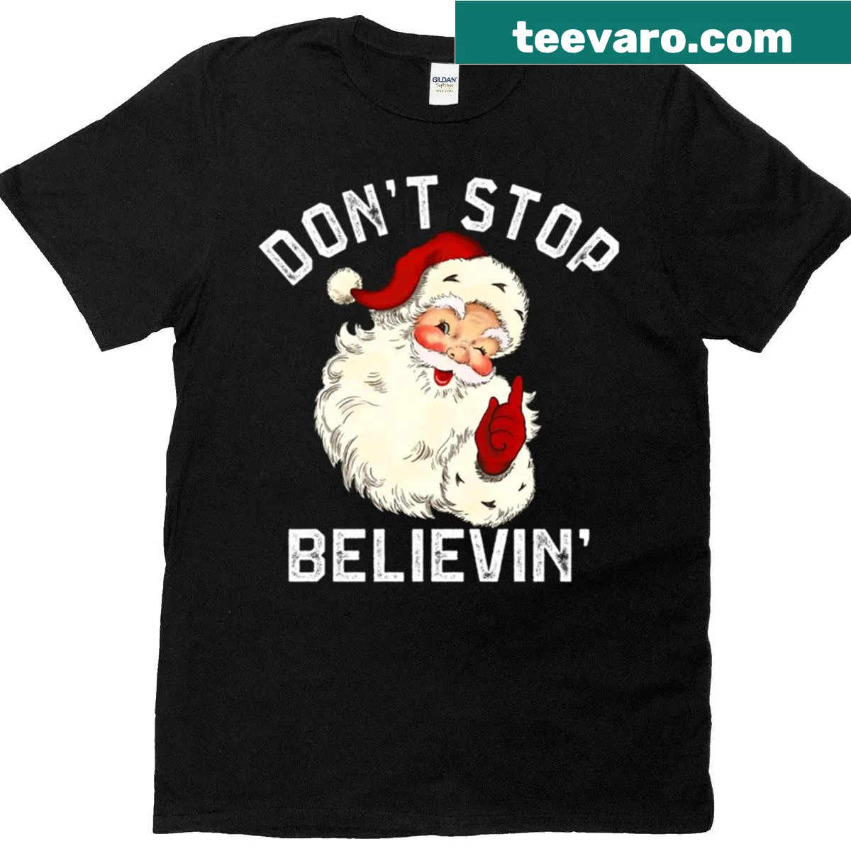 Inspirational graphic T-shirt with Don't Stop Believing text — on a men's t-shirt