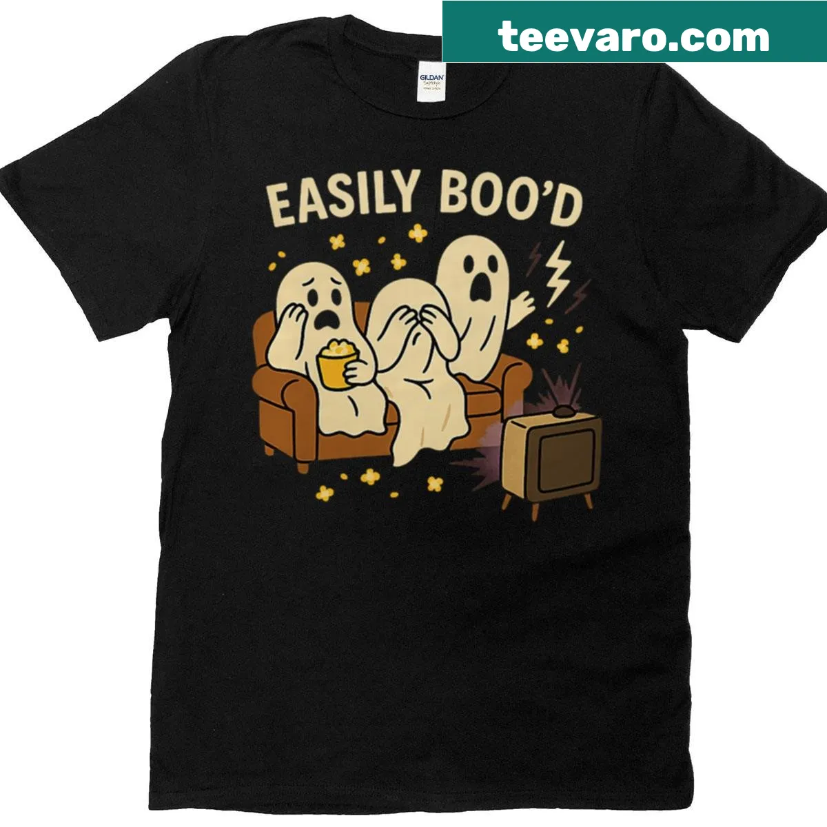 Funny scared ghosts illustration on a Halloween t-shirt — on a men's t-shirt