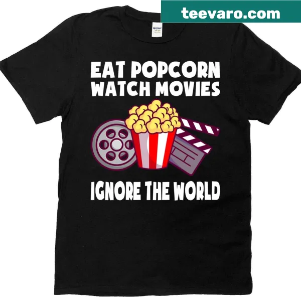 Movie theater t-shirt with popcorn and movie-themed humor text