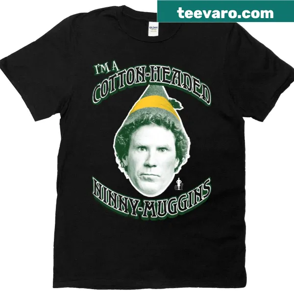 Cotton-headed ninny-muggins portrait on Elf Christmas t-shirt
