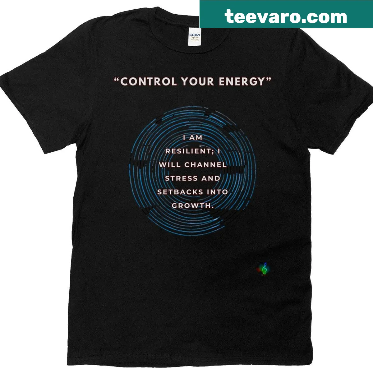 Inspirational jazz-themed design about emotional energy on a t-shirt — on a men's t-shirt