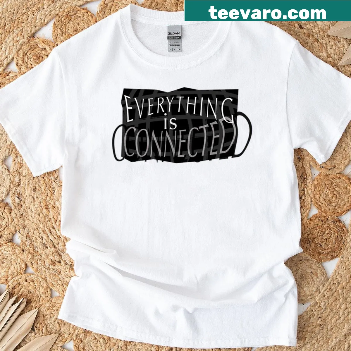 Typography t-shirt with the phrase Everything Is Connected — on a men's t-shirt