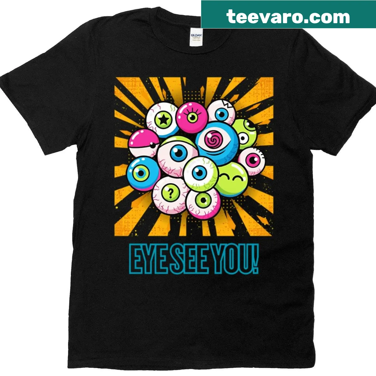 Pop art t-shirt with 'Eye See You' text — on a men's t-shirt